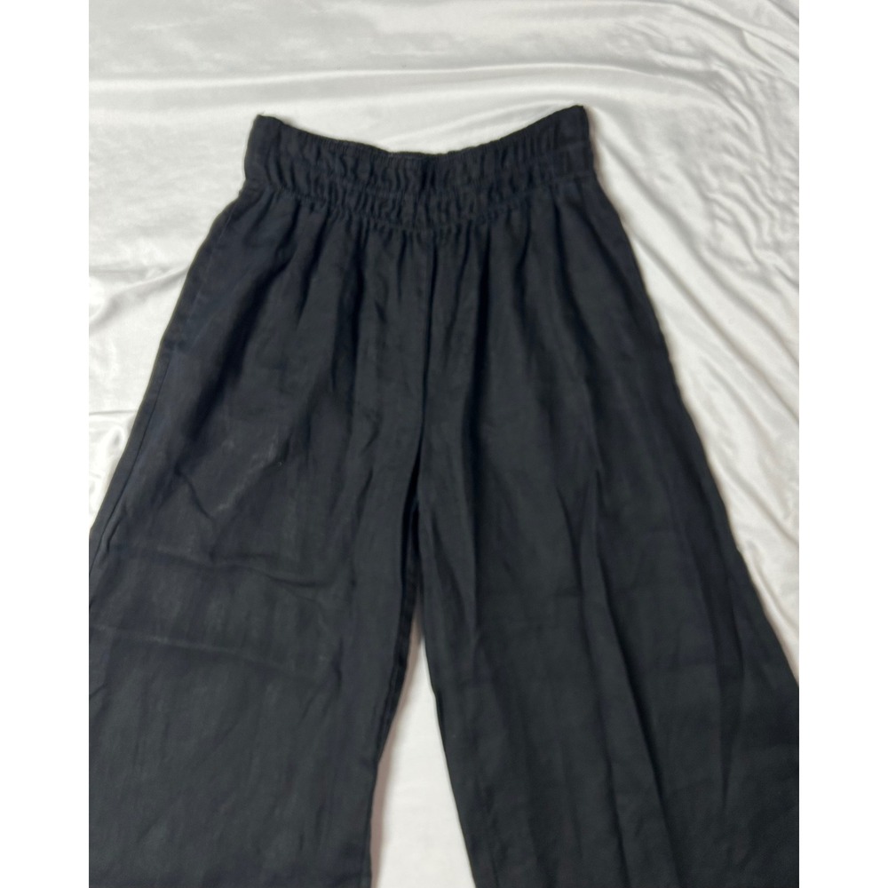 By Anthropologie Black 100% Linen Wide Leg Smocked Elastic Waist Pants XXS - Picture 2 of 16